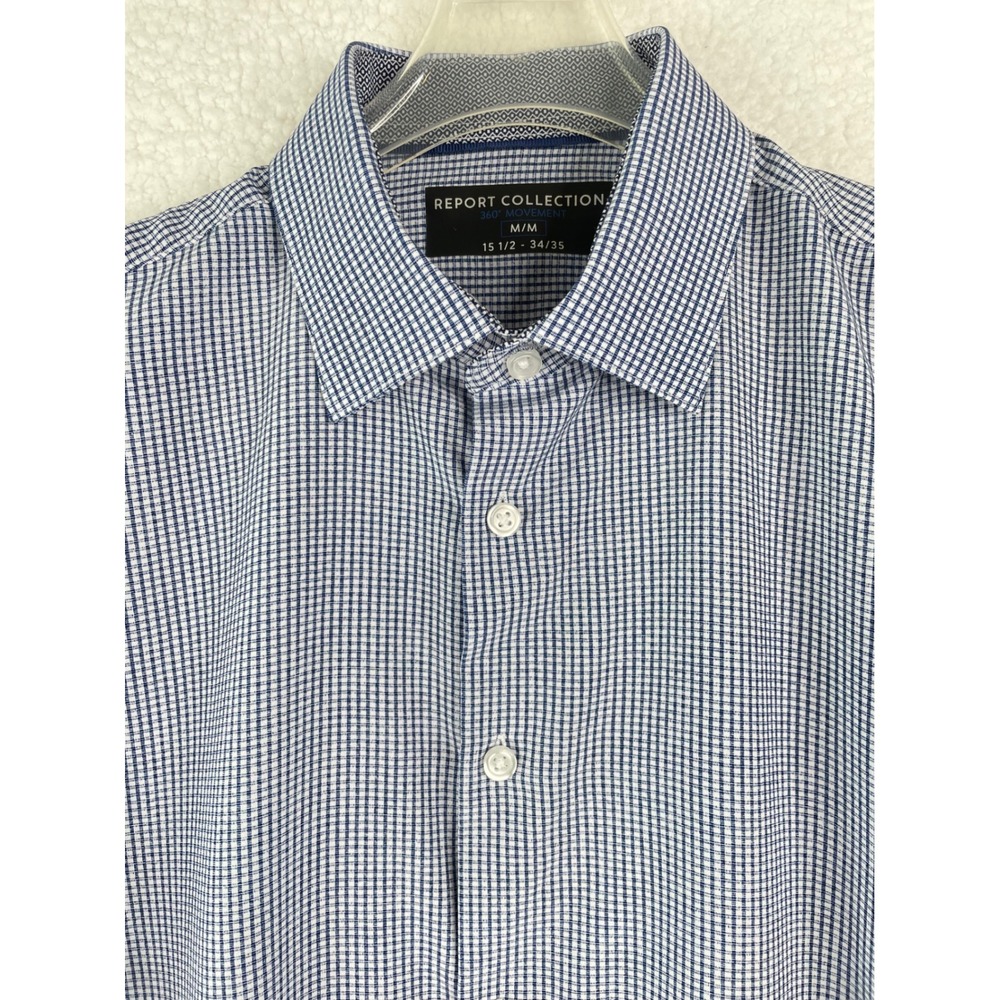 Report Collection 360 Movement Blue Check Stretch Shirt Mens M 15.5 34/35